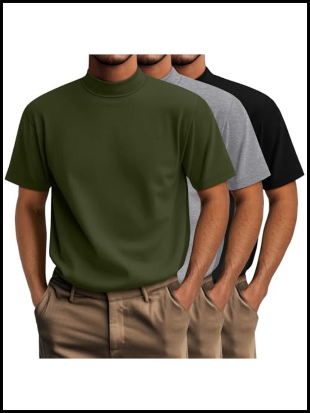 Men's 3 Pack Mock Turtleneck Shirts Big Tall Cotton Spandex Short Sleeve